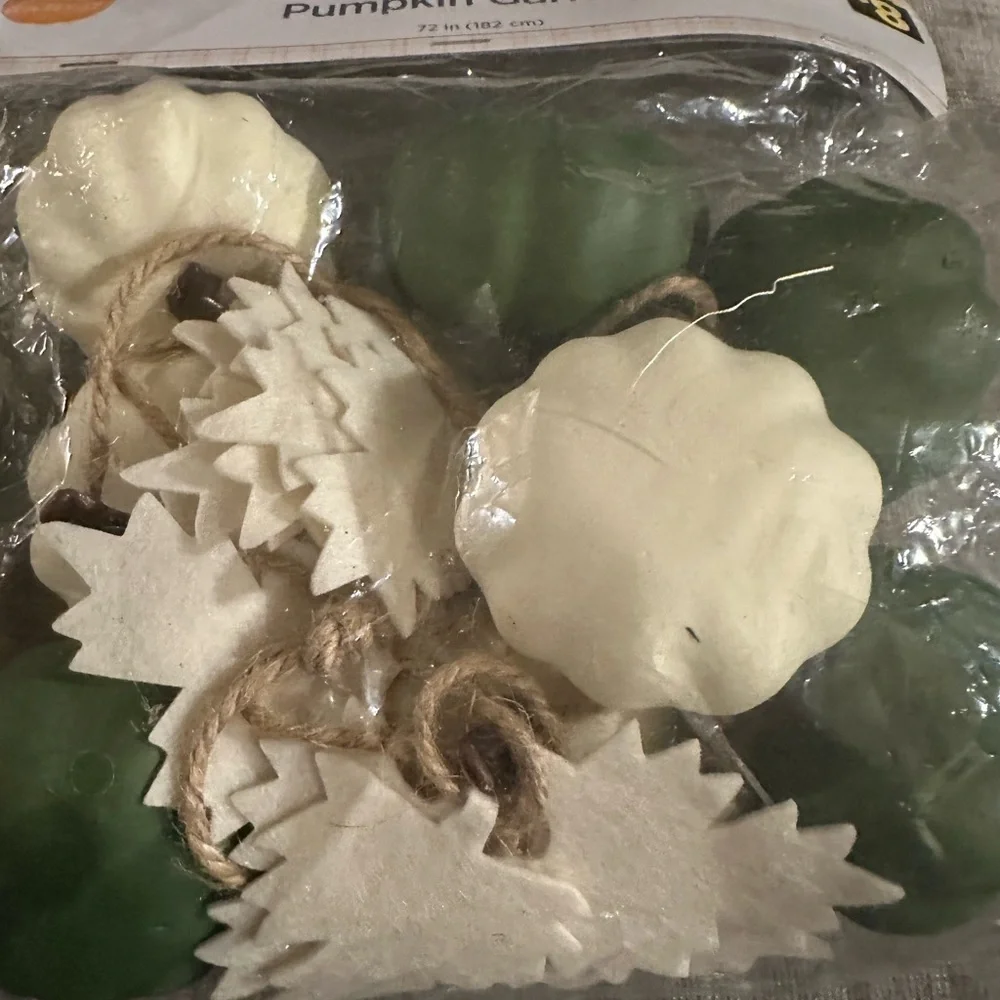 3 Sets of Pumpkin Garland with leaves 6 feet each White & Green Fall Decor NEW